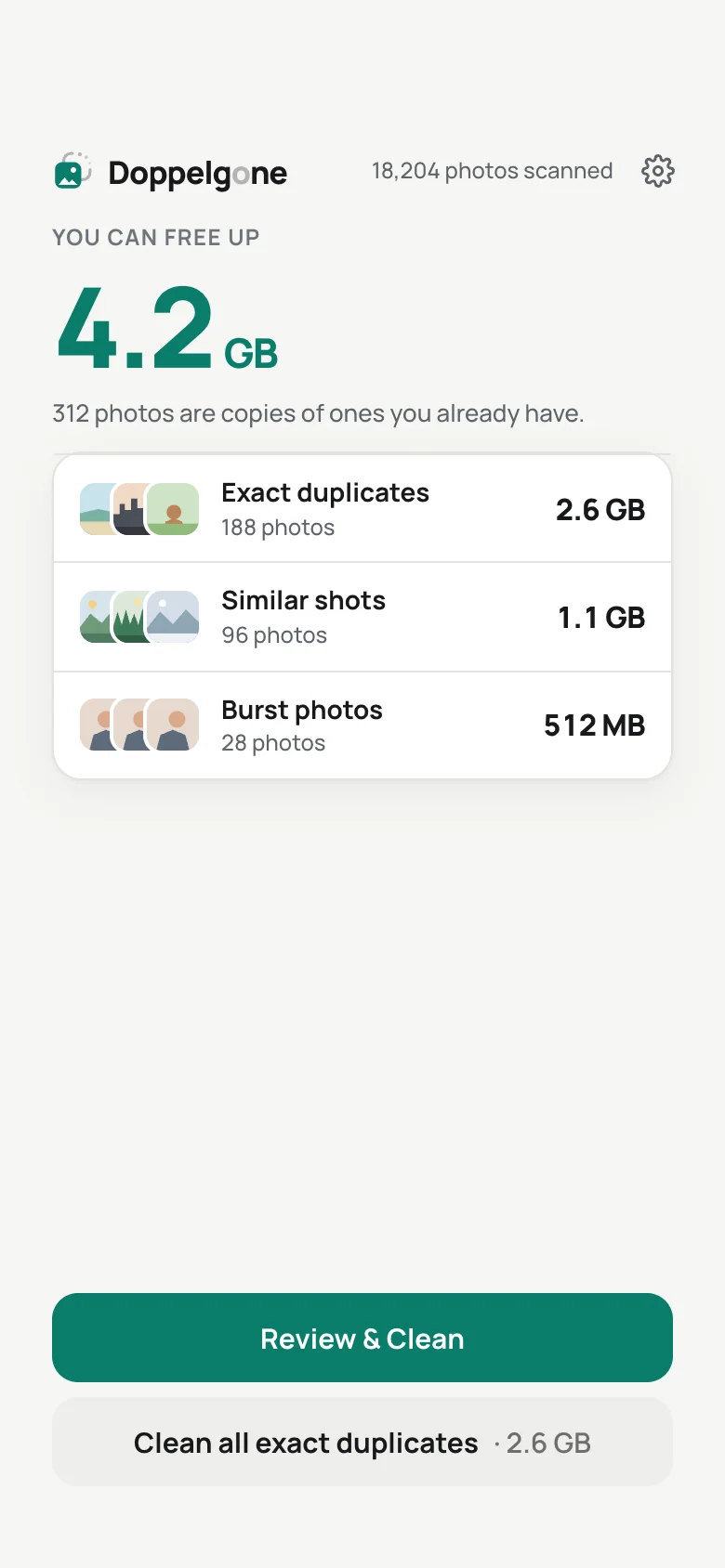 The iPhone app after a scan: the space you can free up